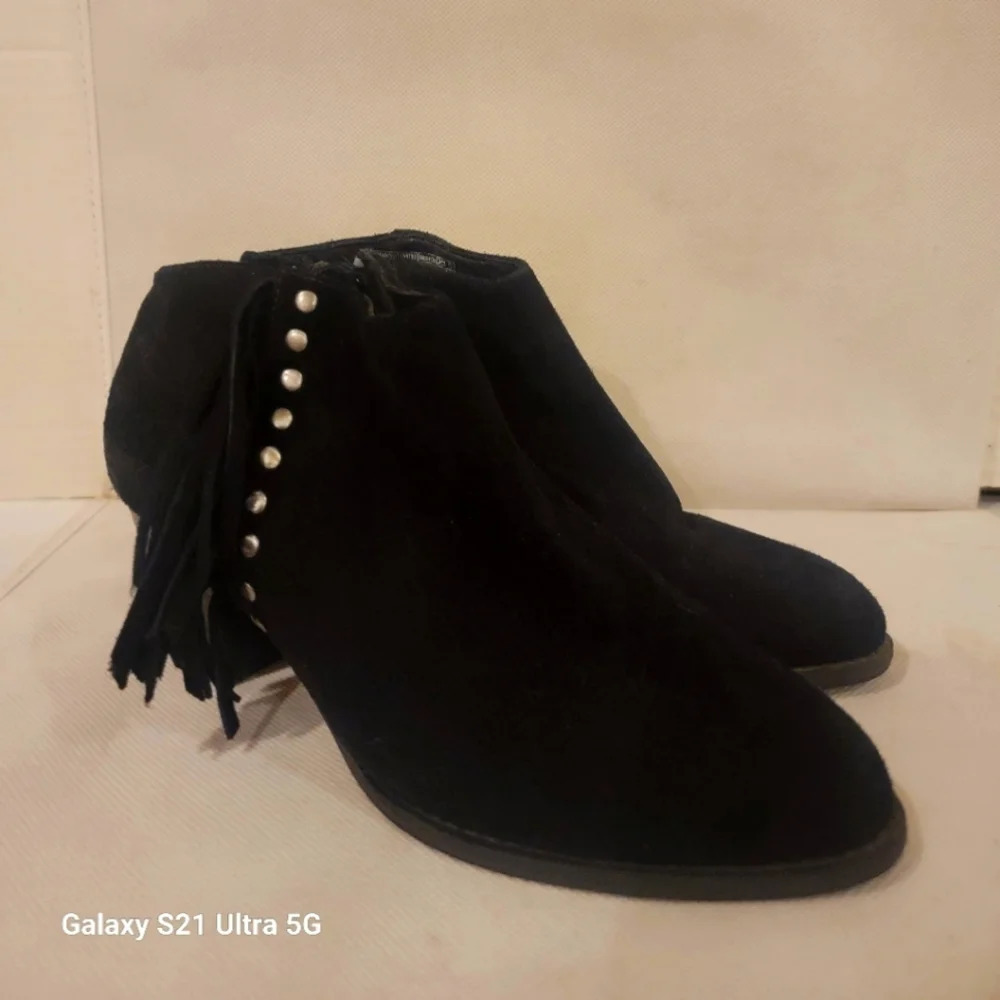 VIONIC FAROS BLACK FRINGED SHOE BOOTS BOOTIES (sz 8)